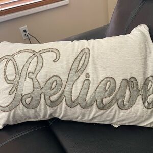 Source Unknown 'Believe' Embroidered Cream Accent Pillow